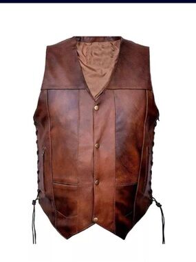 Private Label Brown Leather Vest with Side Lacing